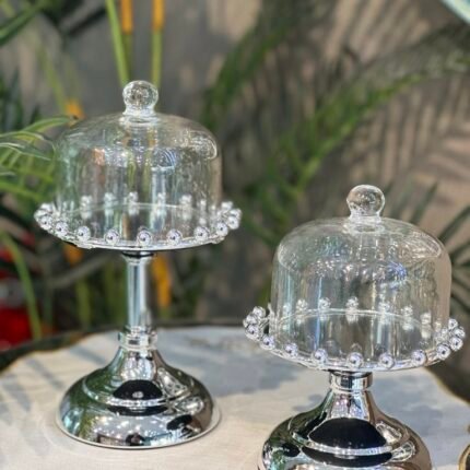 2‘Lİ Metal Ayaklı Cam Kurabiyelik & İkramlık & Sunumluk * GÜMÜŞ