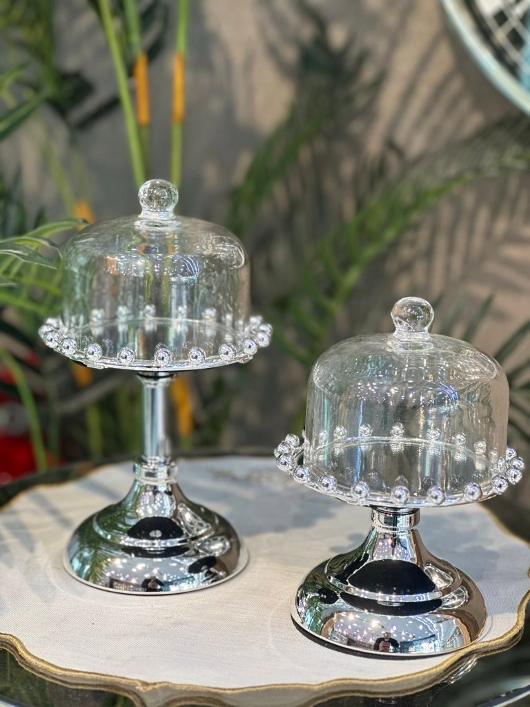 img_2153-2 2‘Lİ Metal Ayaklı Cam Kurabiyelik & İkramlık & Sunumluk * GÜMÜŞ - Görsel 1