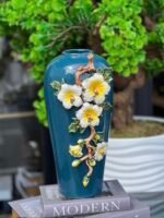İTHAL SERAMİK BLUE FİORİNA VAZO KÜÇÜK SARI ÇİÇEK - Görsel 2