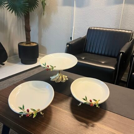 3 parça zeytinli porselen sunumluk*Oval