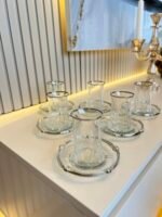 18 parça Zamak Çerçeveli Cam Çay Seti