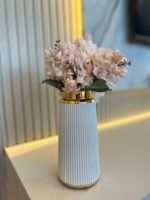 Gold Detaylı Uzun Vazo *+ 1 Demet Arajman