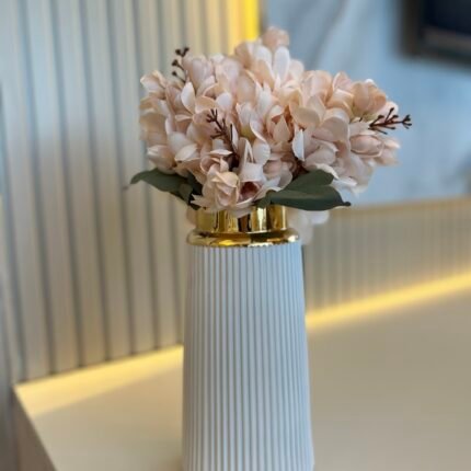 Gold Detaylı Uzun Vazo *+ 1 Demet Arajman