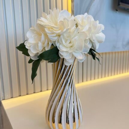 Gold Döner Çizgili Vazo + 1 Demet Arajman