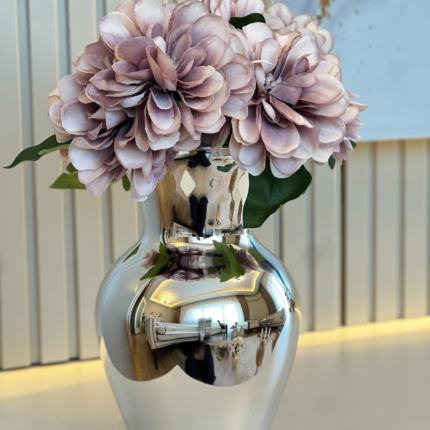 Gümüş kaplama vazo ve 1 Demet çiçek