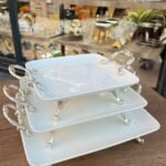 3’Lü Kare Porselen Sunumluk*GÜMÜŞ