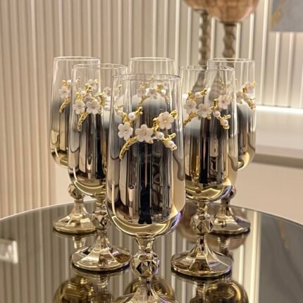 6 Kişilik GOLD  FLÜT Papatyalı Kahve Yanı Bardağı