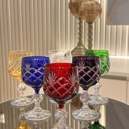 6 Kişilik Kahve Yanı Bardak Renkli Kareli