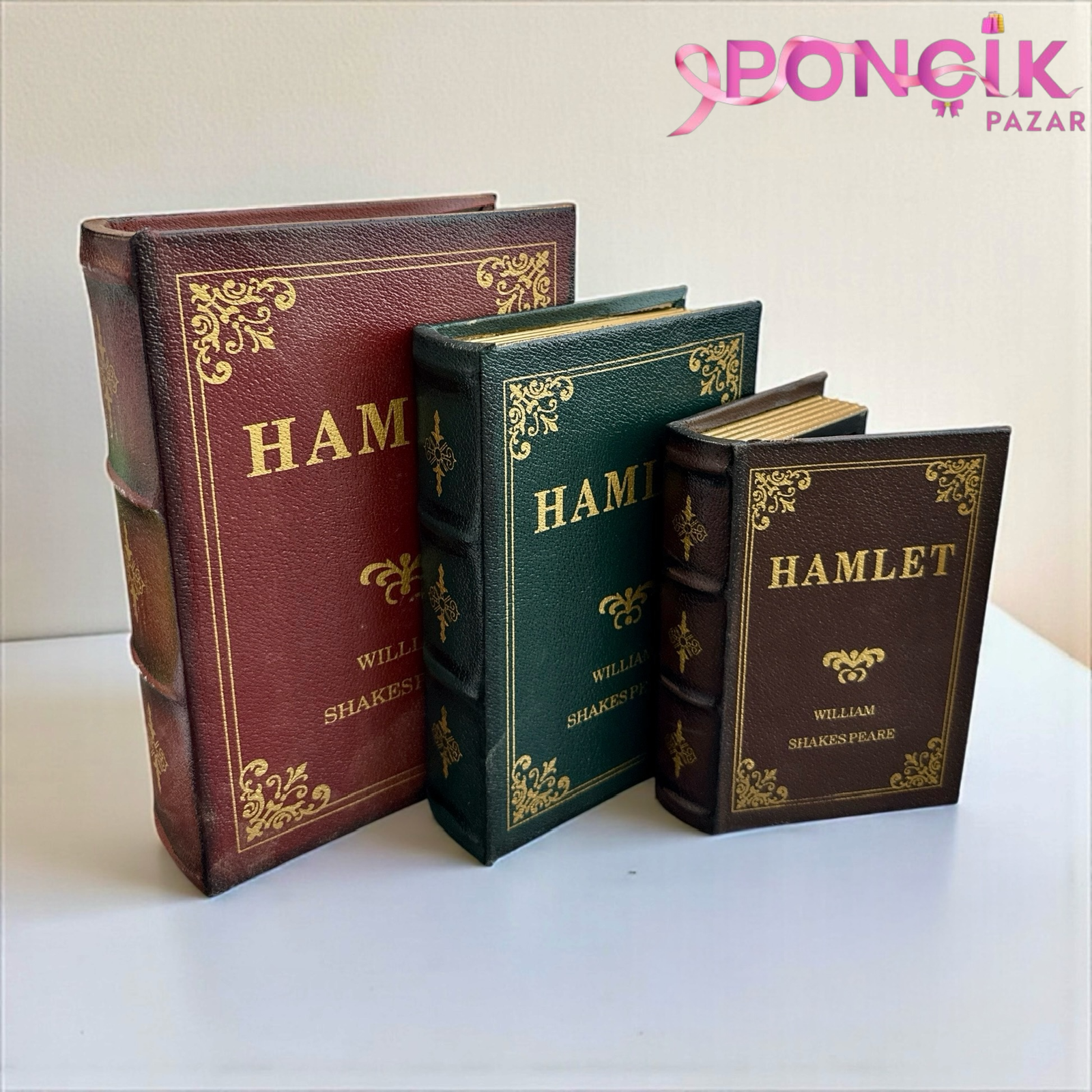 photoroom_20260401_210151 VİNTAGE DEKORATİF 3’Lü KİTAP KUTUSU*Hamlet - Görsel 1