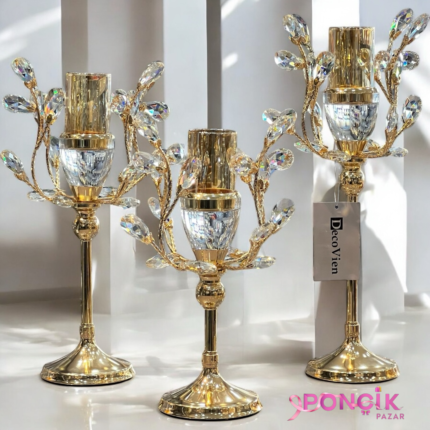 3 Lü Elmas Detay Şamdan