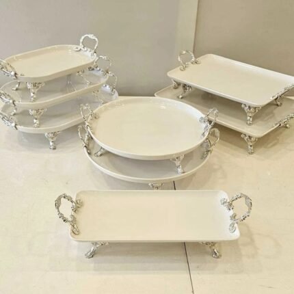 8 PARÇA PORSELEN TAM SET SUNUM SETİ **Gümüş