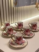 6 Kişilik Sedefli Vintage Rose Türk Kahvesi F. - Görsel 2