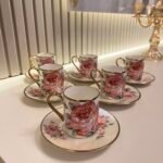 6 Kişilik Sedefli Vintage Rose Türk Kahvesi F.