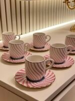 6 kişilik pink makarone Türk kahvesi fincanı - Görsel 3