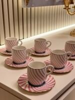 6 kişilik pink makarone Türk kahvesi fincanı - Görsel 2