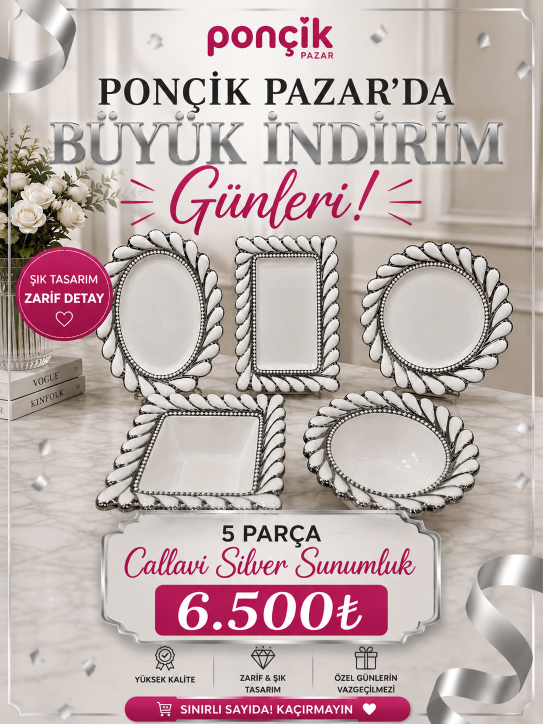 1ead35b0-12ee-4726-9d59-5d110583ad2e 5’Lİ Gümüş CALLAVİ SUNUM SETİ - New - Görsel 1