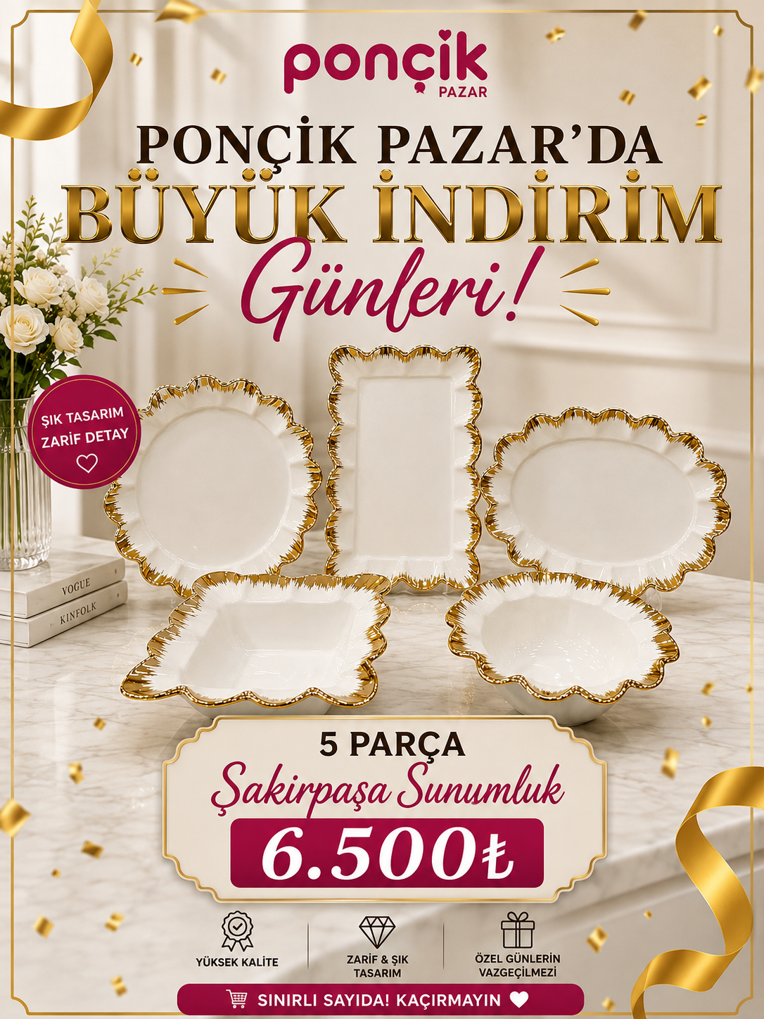 cf60988a-014a-4954-b48b-4d224b87f664 5’Lİ ŞAKİRPAŞA SUNUM SETİ GOLD - Görsel 1