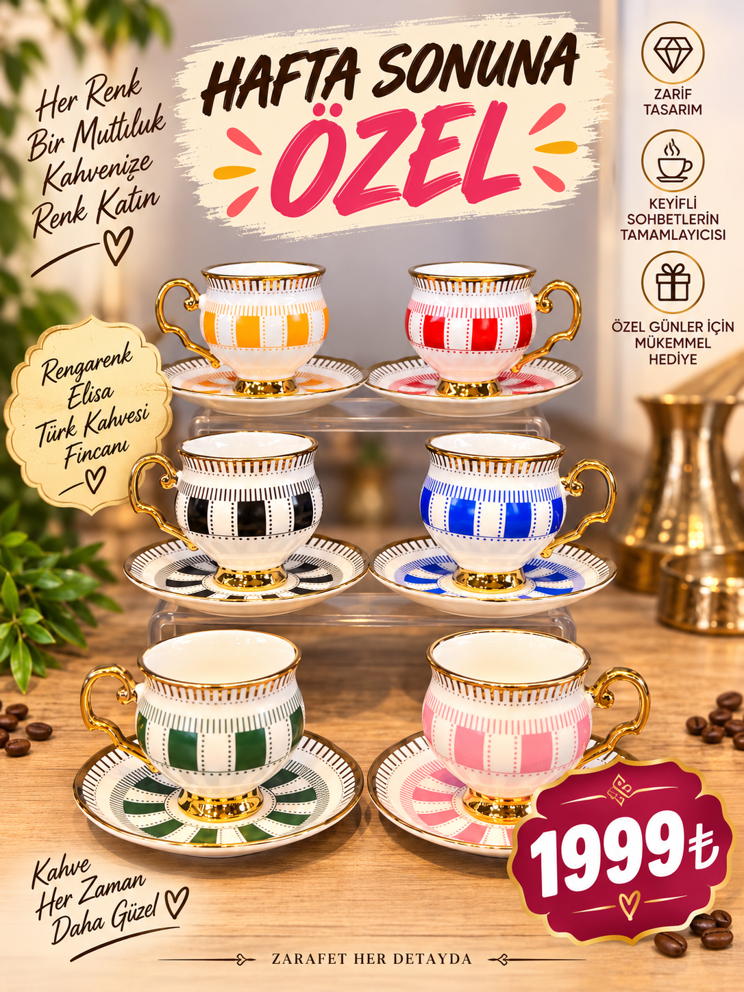 0d0cc0c0-6136-4680-ad45-00110f40045a Rengarenk Elisa Türk Kahvesi Fincanı - Görsel 1
