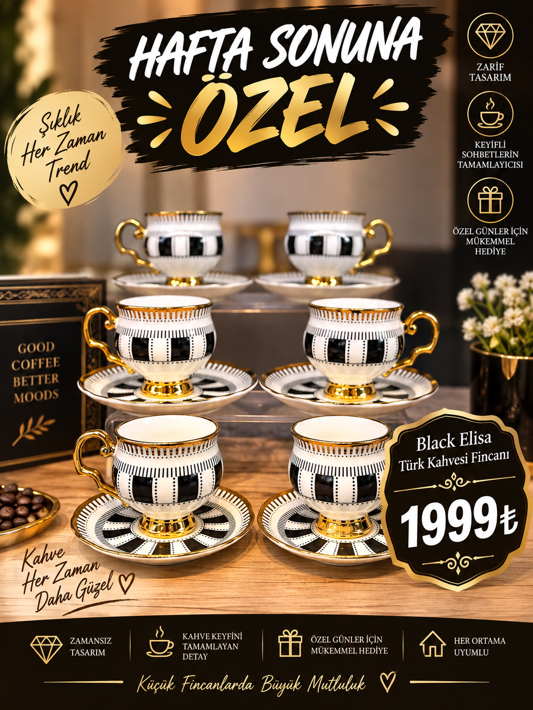 2129db04-71e3-49eb-9b2d-3dae856fedfa Black Elisa Türk Kahvesi Fincanı - Görsel 1