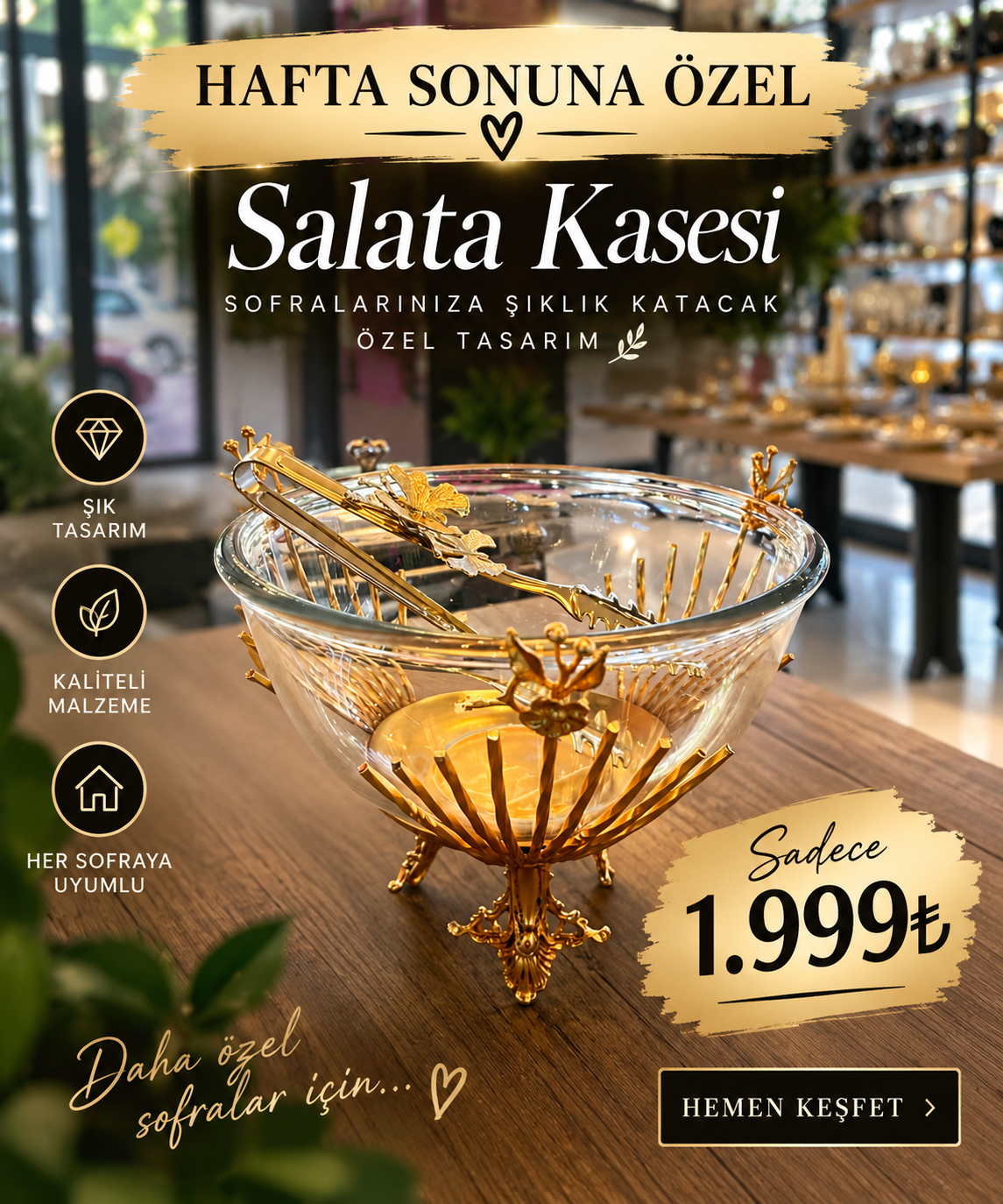 5ec2fb7e-6c4a-4c4a-b4ae-ac0ac0a189fa Çubuklu Cam Salata Kasesi - Görsel 1