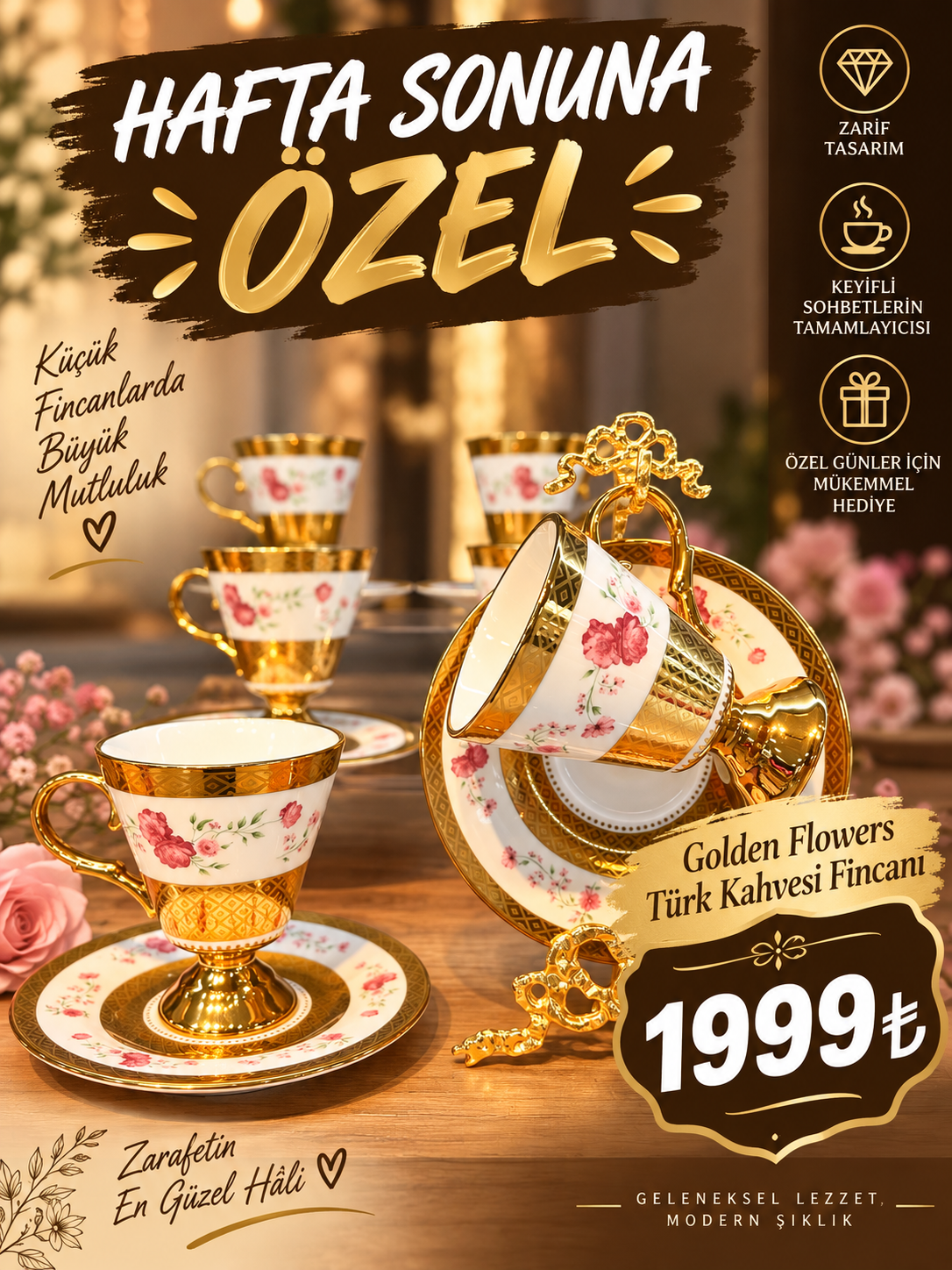 a64e27c1-2320-4fc6-8236-73a2b6504663 Golden Flowers Türk Kahvesi Fincanı - Görsel 1