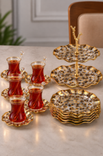 25 PARÇA GOLDEN LEOPAR ÇAY PASTA SETİ 2101 - Görsel 2