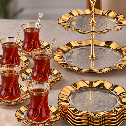 25 PARÇA GOLDEN ÇAY PASTA SETİ 2101