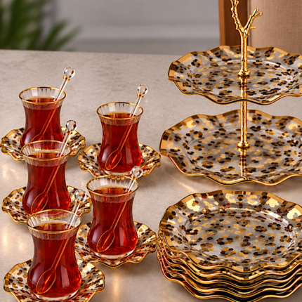 25 PARÇA GOLDEN LEOPAR ÇAY PASTA SETİ 2101